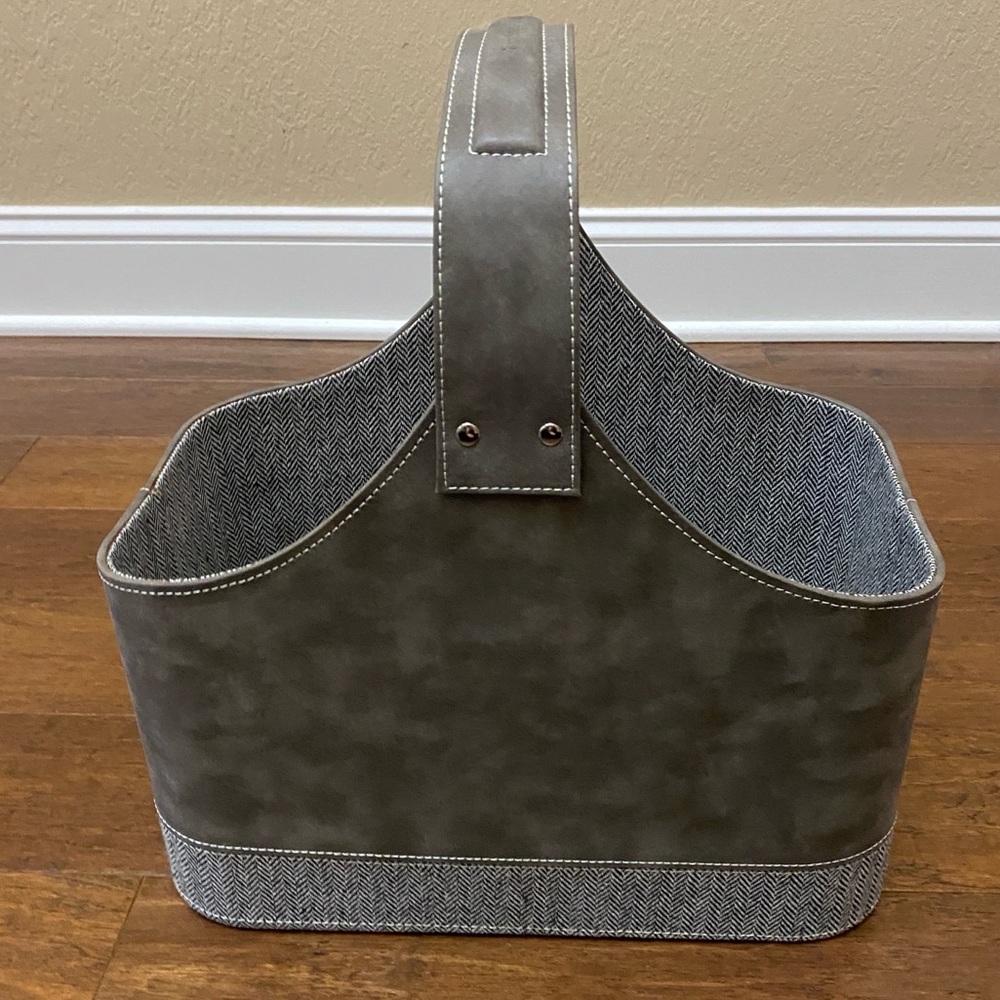 Gray Faux Leather Tweed Magazine Holder Storage Bin Basket Home Decor - Picture 3 of 9